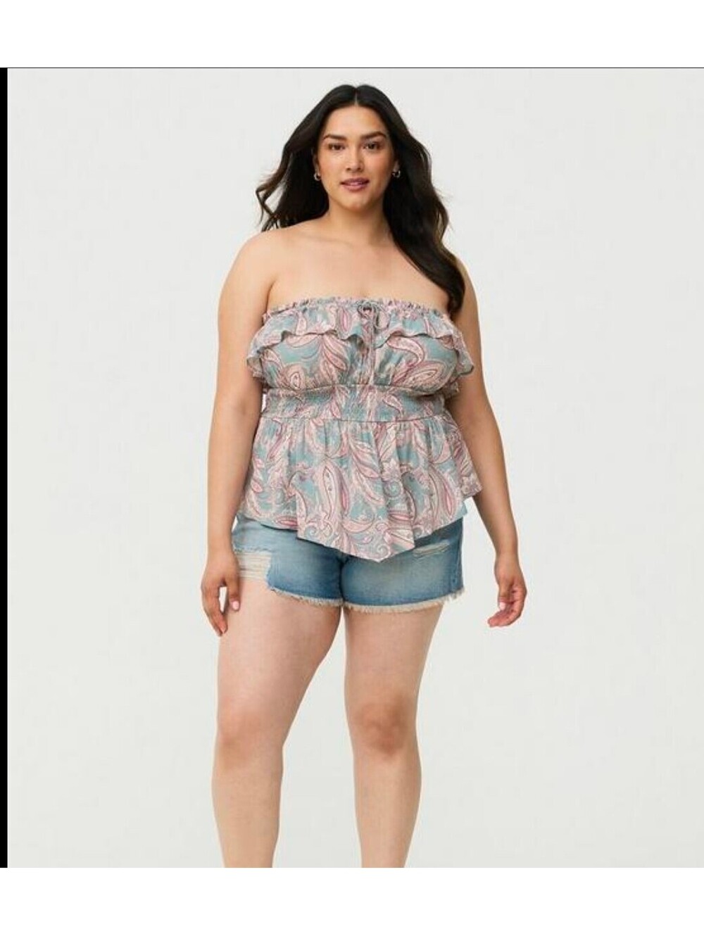 Torrid Gauze Ruffle Smocked Tube Top French Paisley Multi 1X